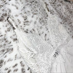 Lace Overlay Bling Bodysuit Size Small Color: White
